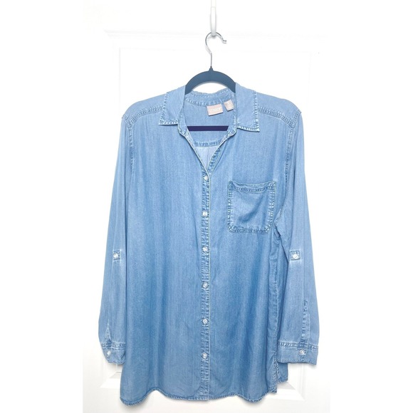 Chico's Tops - Chico's Women's Blue Denim Wash Long Sleeve Button Down Shirt Tunic Lightweight